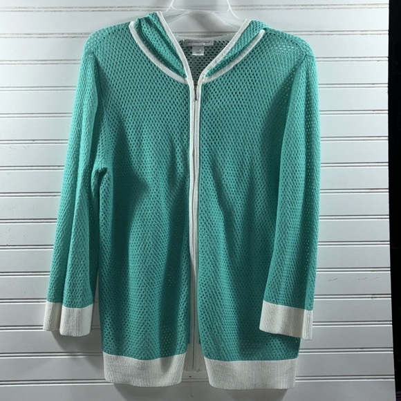 CHRISTOPHER & BANKS TEAL MESH HOODIE SIZE L - Picture 2 of 8
